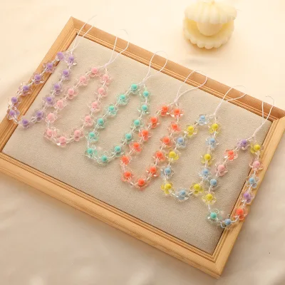 Mobile Phone Lanyard Wrist Chain Acrylic Flower Pendant Pendant Delicate Women's Colorful Flower Wristband Bracelet for Women