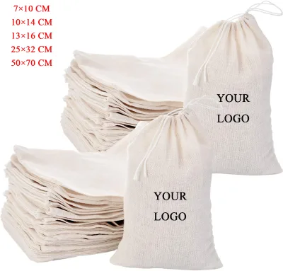 Custom Logo Eco-friendly Durable Reusable Gift Cotton Drawstring Bag for Grocery Shopping Fashion Personable String Pouch