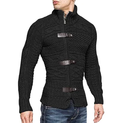 Men's Long Sleeve Turtleneck Sweater Coat Buttons Printed Winter Autumn Knitted Cardigan Hot Sale Plus Size Zipper