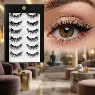 6 Pairs Natural Voluminous Full Strip Lashes Human Hair Black Wispy Eyelashes Cruelty Free Handmade Lashes DIY Makeup