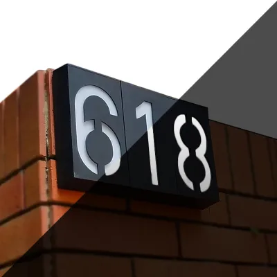 Solar Powered House Number Light, 6 LEDs Illuminated Door Plaque for Hotel Villa Residence