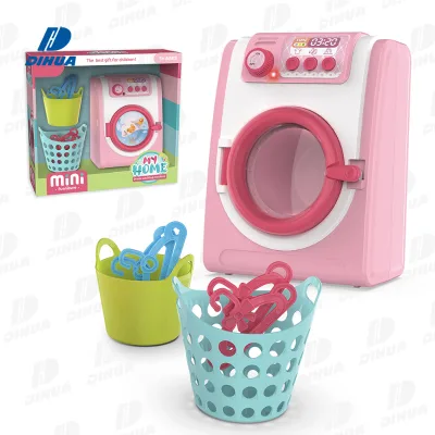 Kids Toy Washing Machine Set Pretend Play Laundry Washer with Laundry Baskets and Hangers for Imaginative Role Play