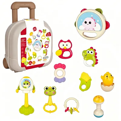 Wholesale 10 Pcs Baby Rattle Teether Toy Set With Portable Suitcase Early Sensory Development Kit for Newborns Bpa Free Gift