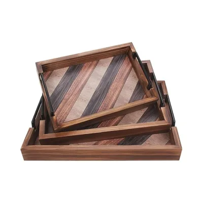 Solid Custom-made Dinner Food Kitchen Craftsmanship Wood Serving Tray with Handles