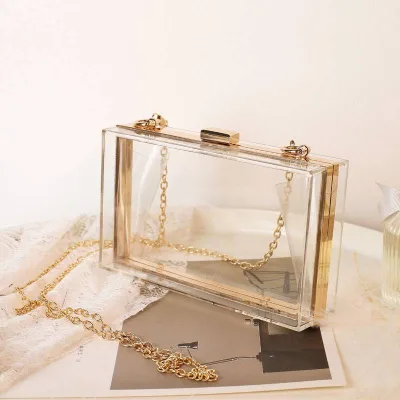 Factory Wholesale Luxury Women Wedding Hand Bag Bridal Transparent Clutch Acrylic Evening Clutch Clear Bag