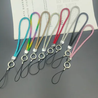 New Fashion Keychain Wrist Lanyard Full Diamond Mobile Phone Short Lanyards for Women