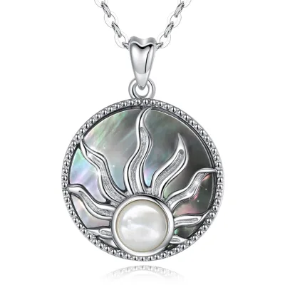 925 Sterling Silver Jewelry Abalone Shell Sun Mother of Pearl Necklace Pendant