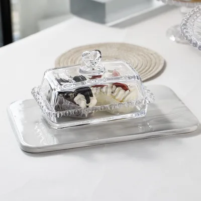 Glass Dessert Dish Fruit Dish Butter Dish Transparent Cake Cover