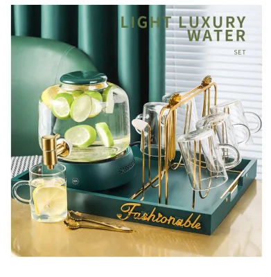 Light Luxury Handmade Eco-Friendly Transparent Borosilicate Pitcher Set 2.5L Automatic Dispenser Portable Heat Resistant Classic