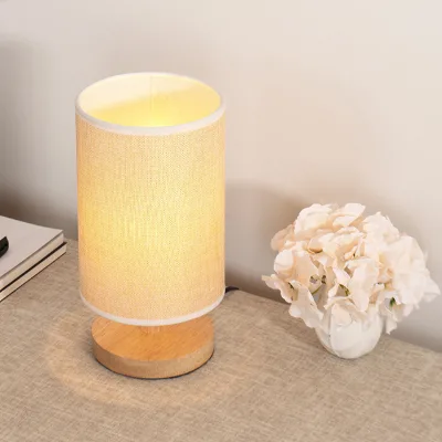 Vintage Brown Black Ceramic Nightstand Table Lamp With Linen Drum Fabric Shade for Living Room Desk Lamp