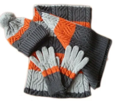 2023 Winter Keep Warmer Stripe Knitted Three-piece Scarf and Gloves Set