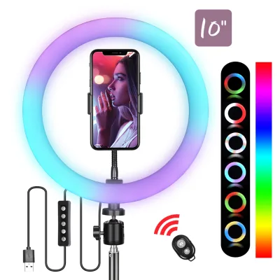 Convenient Smart Colorful Dimming Photography Video Fill Lamp Telescopic Adjustable Tripod Selfie RGB Remote Control Ring Light