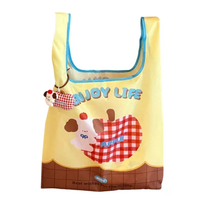 Cute Cartoon Polyester Shopping Bag Portable Folding Storage Waterproof Handbag Travel Supermarket Bag