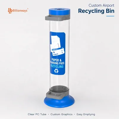 Custom Transparent PC Airport Recycling Bin for Paper Boarding Pass Ticket Collection with Pantone Color Logo