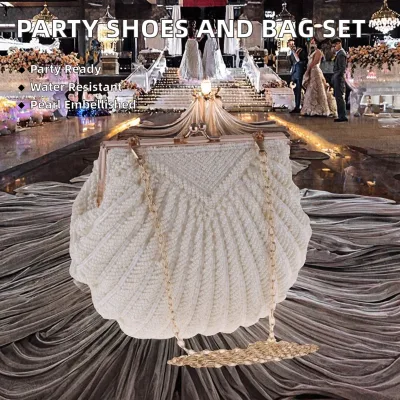 Factory Supply Handmade Beaded Seashell Clutch Bag Fan Pattern Mini Pearl Embroidery Evening Handbag for Wedding Party Gift