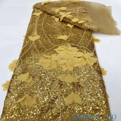 3D Floral African Lace Fabric With Beads and Sequins