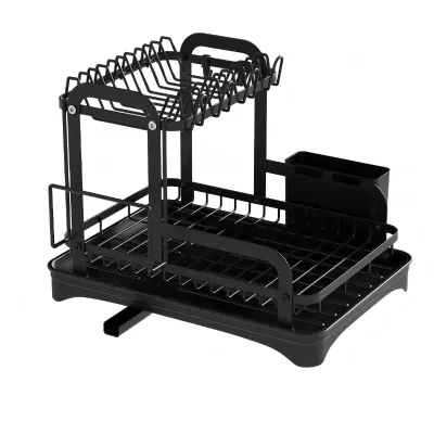 Household Kitchen Countertop Eco-Friendly Luxury Metal Dish Drying Rack Bowl Plate Cutlery Drainage Shelf Tableware Storage