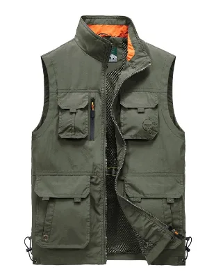 Spring Men Casual Fishing Tactical Outdoor Breathable Mesh Sleeveless Jacket with Multi-pocket Vest