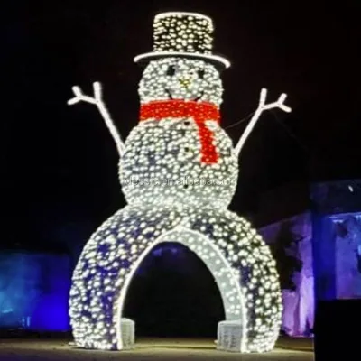 Outdoor Large 3D Walk Through Christmas Light Snowman Statue for Commercial Grade Festival Displays