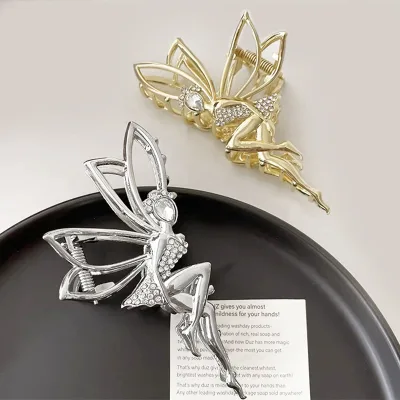 Korean Fashion Girl Hair Clip Elegant Ponytail Hair Jaw Clip Metal Rhinestone Butterfly Hair Claw