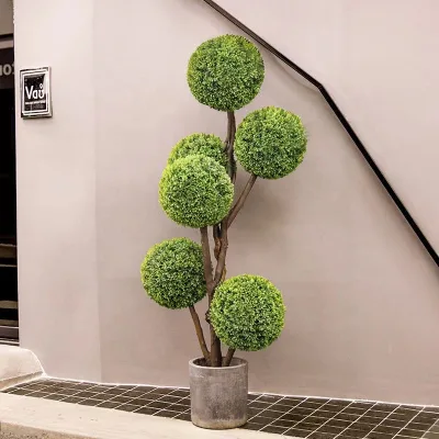 Artificial Ball Trees for Garden Decoration Wood Green Garden Decoration Outdoor Boxwood Grass Plants Real Wood Trunk 10pcs
