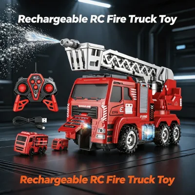 Trending Products Kid Remote Controlled Realistic Electric Sprinkler Fire Truck Equipped with 3 Mini Car Suction Bottles RC Toys