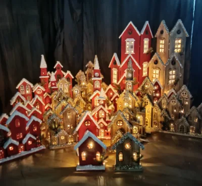 LED-Lit Wooden Christmas Village House Decorative Light-Up Christmas Decoration