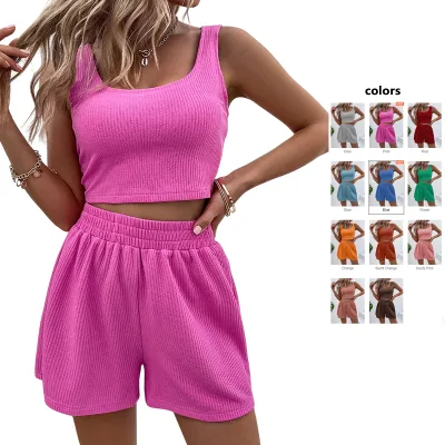 Custom Sleeveless T Shirt and Shorts Set Plain Color Sporty Breathable Yoga Tank Top and Shorts Sets for Women
