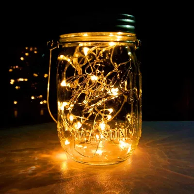 High Quality Room Christmas Solar Hanging Waterproof Ornament Tree Outdoor Copper Wire String Solar Garden Mason Jar Light