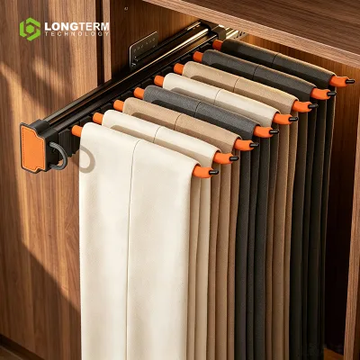 Space Saving Side Mounted Sliding Pant Rack Single Row for Narrow Cabinet Retractable Trousers Hanger Wardrobe Hardware