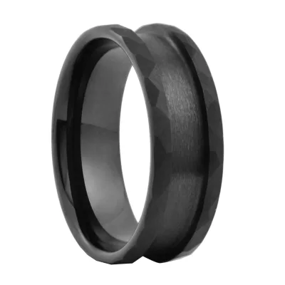 Wholesale Faceted Hammered Finish Tungsten Blank Ring for Inlay
