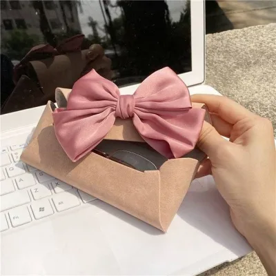 Fashionable Simple Bow-knot Lovely Style Portable Glasses Box Personalized Eyeglass Glasses case Leather Package Sunglasses Case