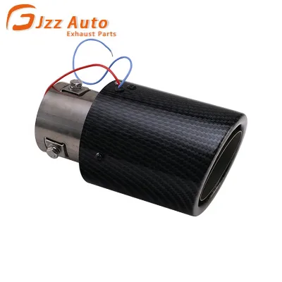 Stainless Steel Exhaust Tip 63mm Inlet 89mm Outlet Carbon Fiber Pattern Cover Blue LED Light Decor Car Muffler Tip