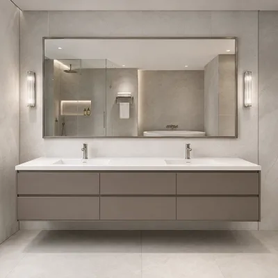 Luxury Walnut Wood Freestanding Vanity Double Sink Sintered Stone Top Storage Bathroom Vanity