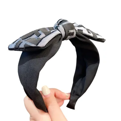 Girls' Headband All-match New Style Fabric Pattern Bow Headband French Retro High Skull Headband