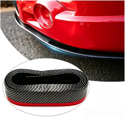 Universal Carbon Fiber Rubber Front Bumper Lip Protector, Self Adhesive Front Lip Splitter, Flexible Anti Scratch Exterior Trim