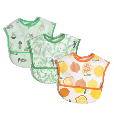 Soft Adjustable Snaps Feeding Bibs for Infants and Toddlers Baby Waterproof Bib with Crumb Catcher Pocket