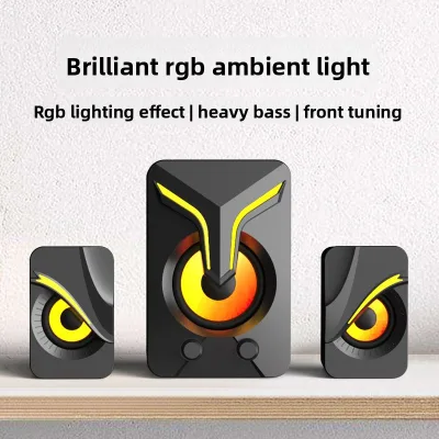 Desktop Computer Speakers Laptop Small Speaker USB-powered Colorful RGB Light Multimedia Wired 2.1 Channels Bass Adjustment