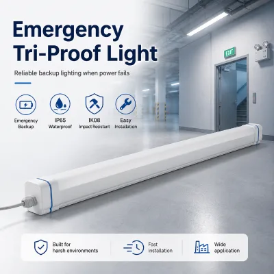 Emergency Battery Backup Tri-Proof Waterproof Luminaire IP65 IK08 Protection 5-Year Warranty DALI 0/1-10V Dimming 20-60W 120