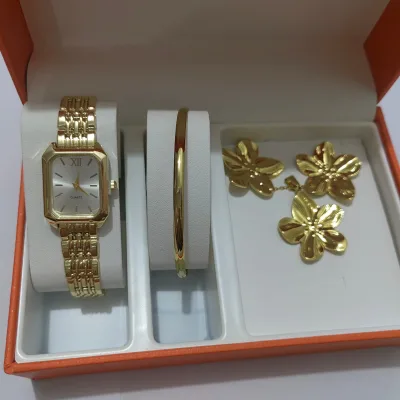 Watches Sets Gifts for Women Gold Color Wristwatch Stainless Steel Jewelry Gift Set for Mom Wife Girlfriend