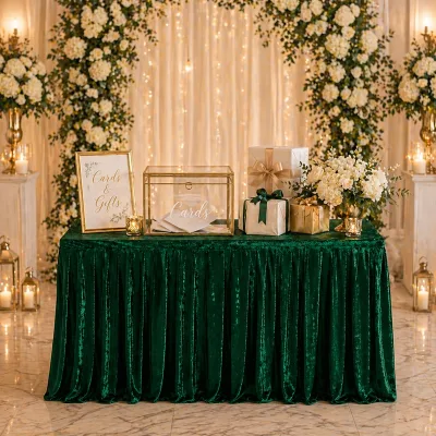 Wholesale Luxury Custom Size Crushed Velvet Table Skirt Pleated Reusable Table Skirt for Wedding Banquet Party Event Decoration