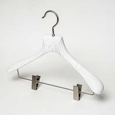 High Quality Luxury Brand White Wooden Clothes Suit Hanger With Adjustable Clips