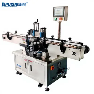 High Precision Pneumatic Motor PLC Controlled Gearbox Wood Packaging Round Bottle Labeling Machine