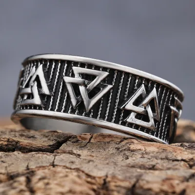 Odins Symbol the Valknut Ring 316L Stainless Steel Norse Scandinavian Viking Jewelry Band Rings for Men Women
