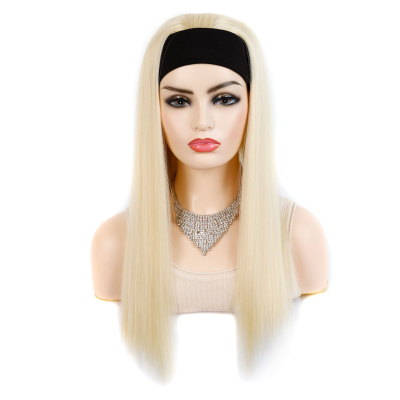 Long Straight Wig Half 3/4 Wig with Headband Black Blonde Bug Synthetic Headband Wig Women