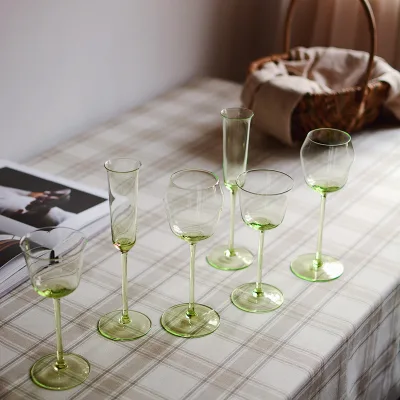 High Foot Hand Blown Modern & Ancient Crystal Glass Goblet for Wine & for Champagne Tasting Red & Green Color Options High Value