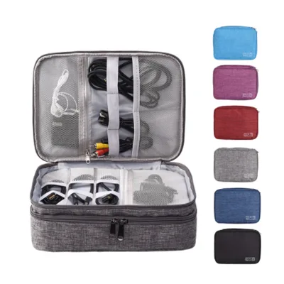 Polyester Zipper Portable Casual Gadget Accessories Organizer Bag Large Capacity Cable Management Pouch Waterproof Double Layer