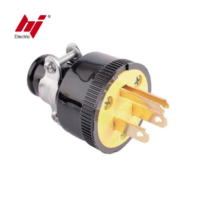 UL Nema 5-15p Straight US Rewireable Plug for Power Extension Cord
