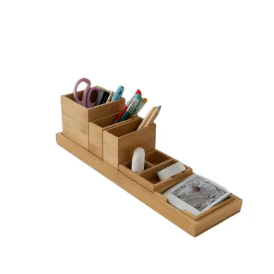 Makeup Kitchen Desk Organizer 6 Piece Bathroom Countertop Vanity Tray Set Bamboo Vanity Tray
