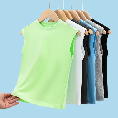 Boys Summer Cotton Vest New Children's Clothing Medium and Large Children's Solid Color Sleeveless T-shirt  Thin